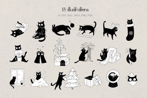 A Festive Black Cat Collection for Branding & Packaging