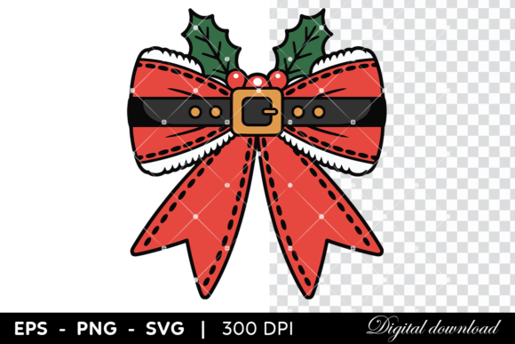 Christmas Bow with Holly and Santa Belt: Festive Graphics for Handmade Creations
