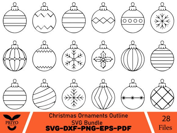 Christmas Ornaments Outline SVG Bundle