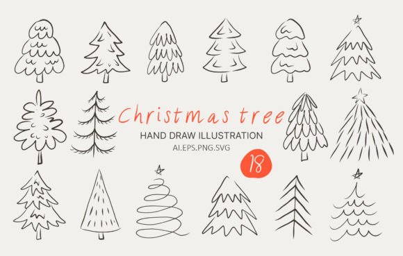 Hand-drawn Christmas Tree Graphics for Festive Illustrations