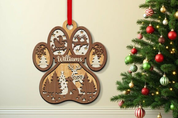 Laser Cut Christmas Dog Paw Ornaments